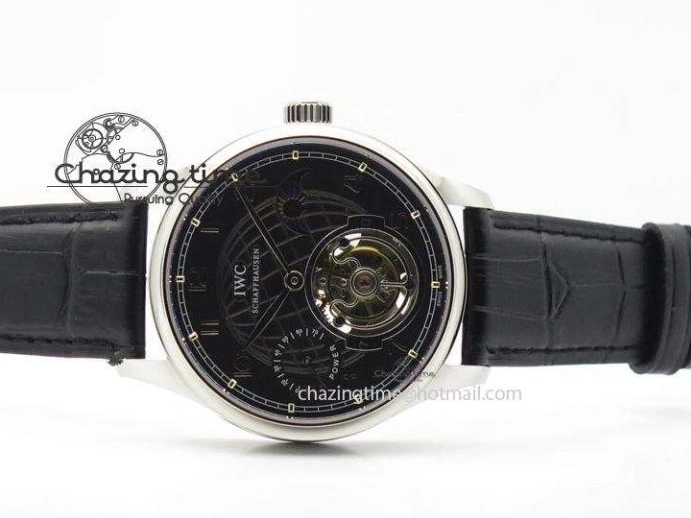 MIROTIME 0331 Portuguese Tourbillon Power Reserve Moonphase SS Black Dial On Black Leather Strap TechFriendly 7321